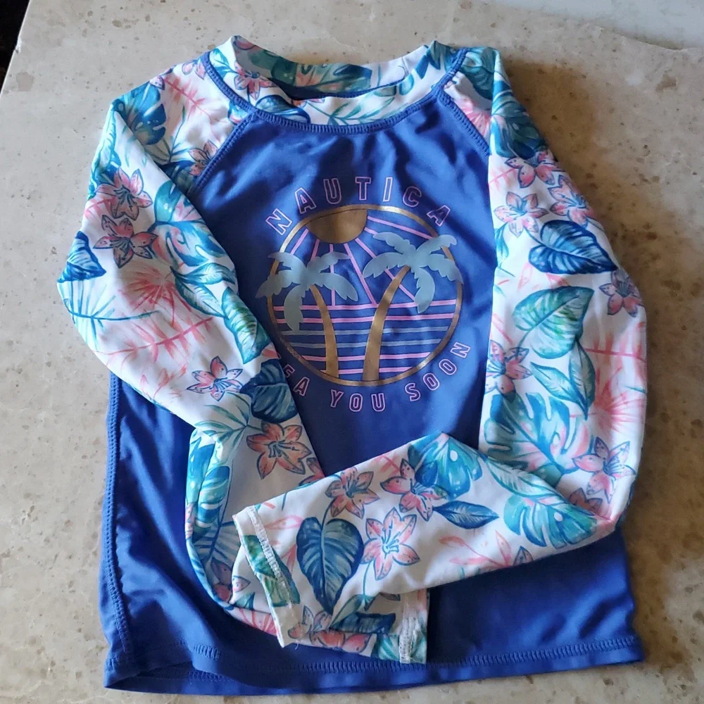 Nautica Kids Swim Long Sleeve Top Rash Guard Size 6